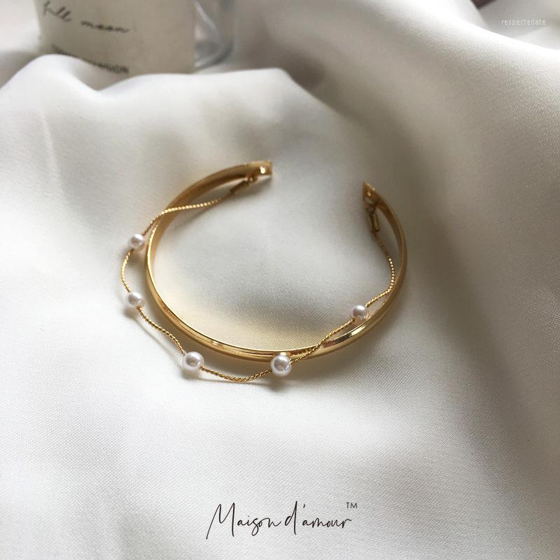

Bangle Wholesale Couple Bracelets Vintage Korean Fashion Pearl With Gold Plating Women Luxury Jewelry