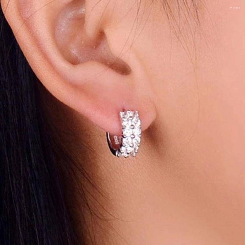 

Hoop Earrings 1 Pair Women Fashion Silver Plated Hypoallergenic Double Row Rhinestone