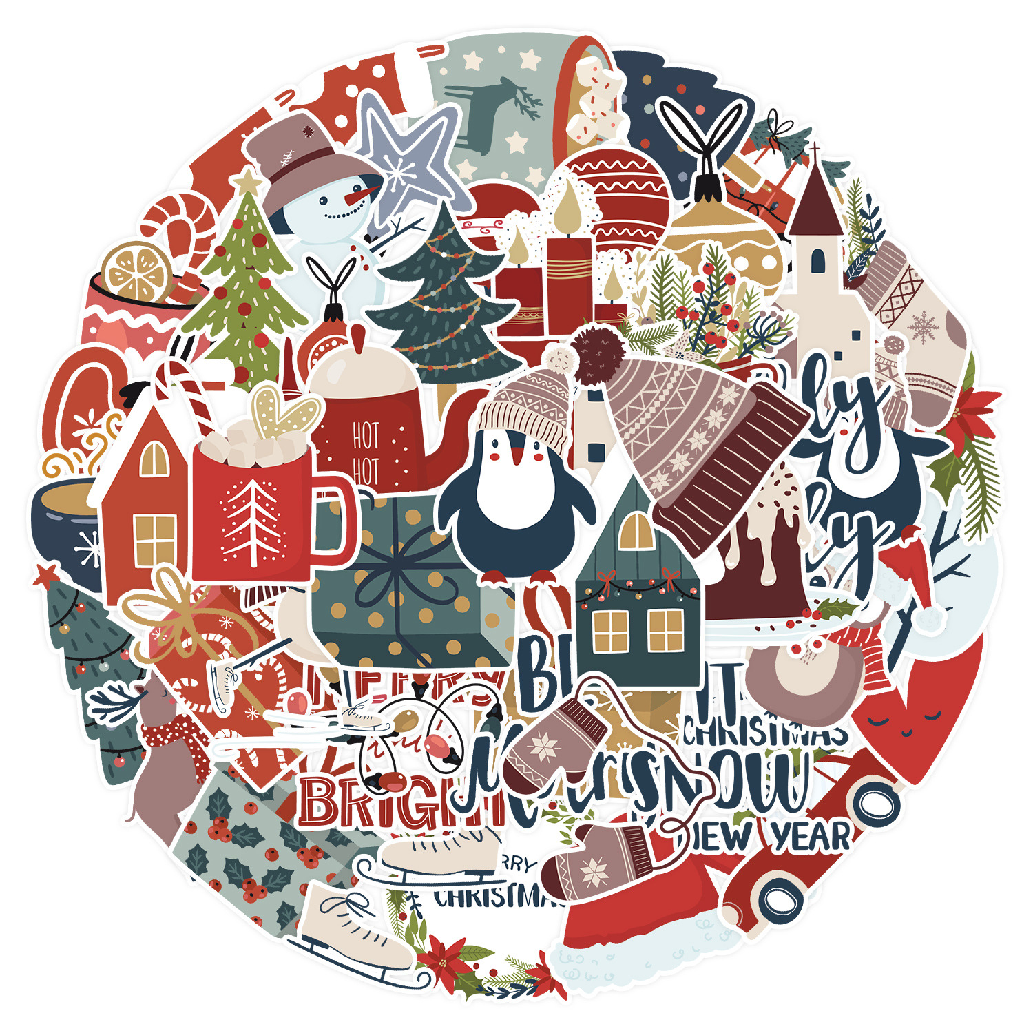 

50pcs Christmas Gift Socks Santa Claus Waterproof Stickers Pack For Laptop Car Diy Luggage Suitcase Fridge Decals