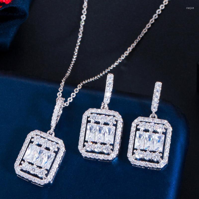 

Necklace Earrings Set Zlxgirl Jewelry 3pcs Cubic Zirconia Wedding Earring For Women Fine Rhodium Silver Costume Accessories, Picture shown