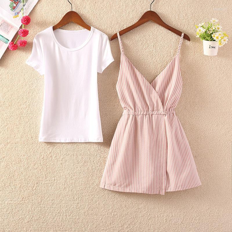 

Women' Tracksuits 2022 Women Spring Summer Vintage Suit Lady O-neck Blouse Striped Suspender Short Pant 2 Piece Set Female Casual Loose, Purple