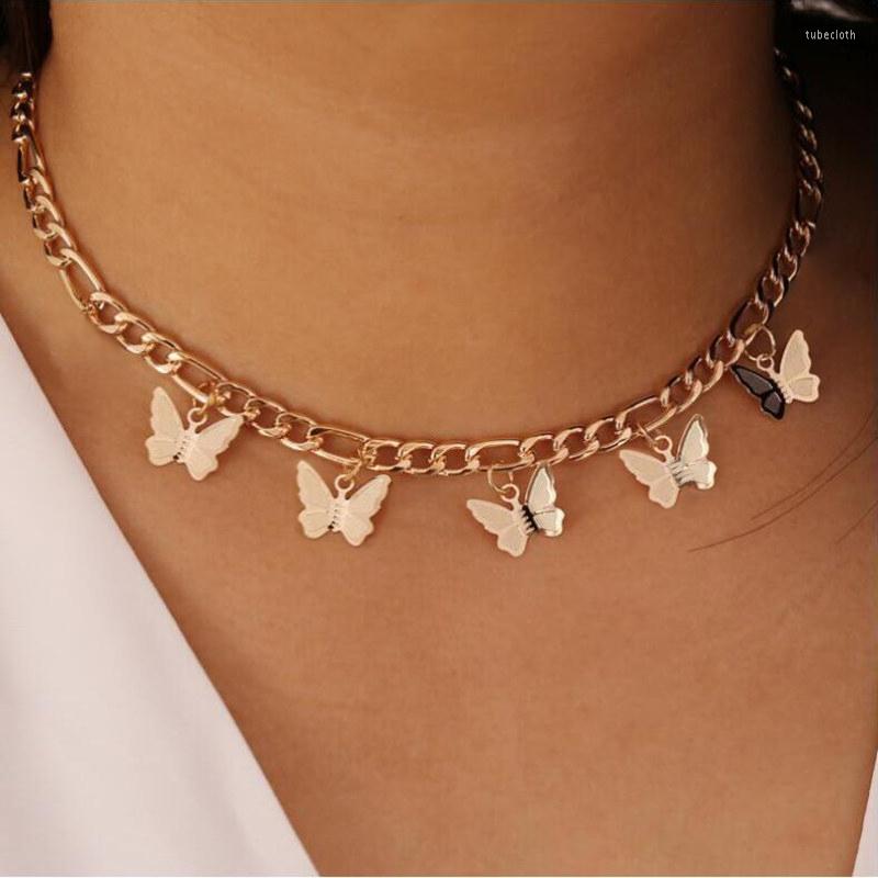 

Choker Goth Butterfly Neck Pendants Women's Gold Color Necklace On The Chain Chocker Punk Jewelry 2022 Kpop Collar For Girl