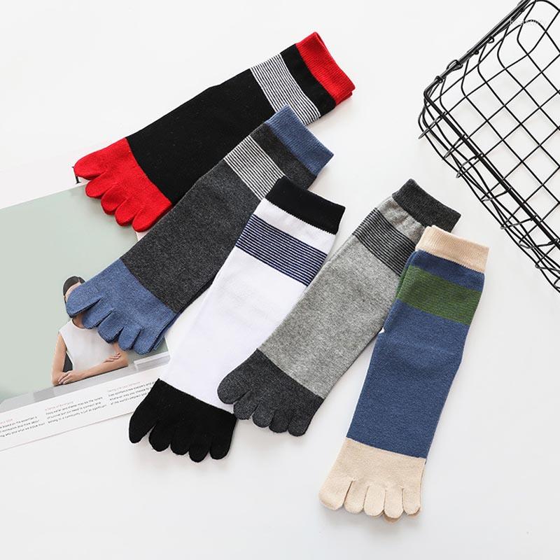 

Men's Socks Funny Five Finger Mid-Calf Tube Warm Stripe Breathable Toe Thicken Leisure Men Skateboard Long, Light grey