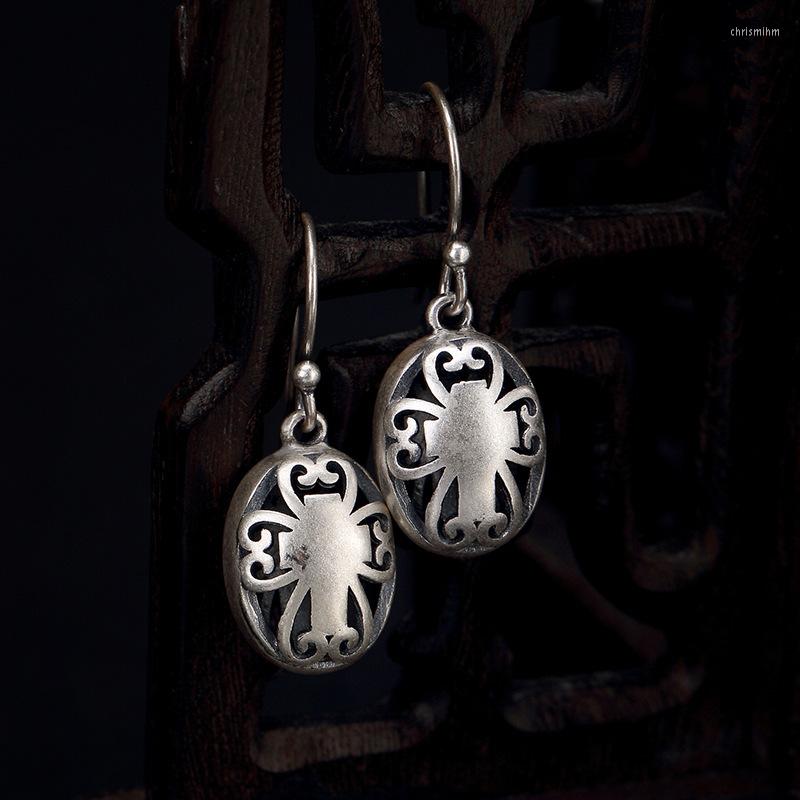 

Dangle Earrings S990 Silver Retro Cross Hollow Pattern Totem Wild Personality Female Sterling