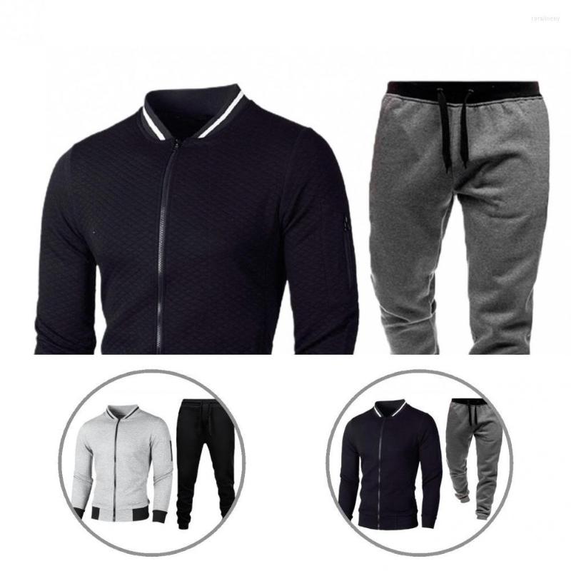 

Men's Sweaters Elastic Cuff Slim Contrast Colors Jacket Suit For Home Sport, Light grey