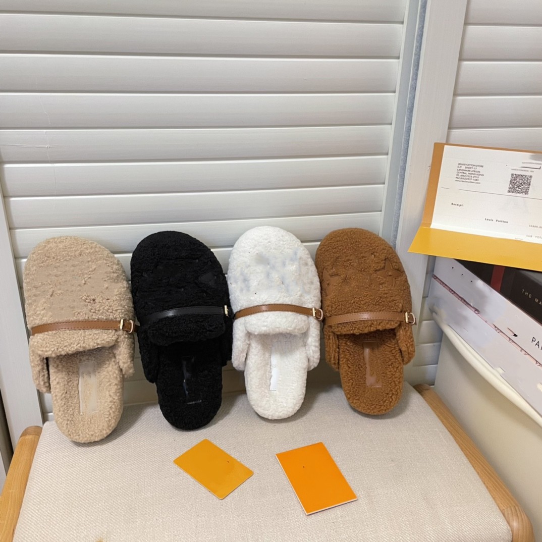 

WINTERBREAK COMFORT Flat Slippers Shearling fur furry warm indoor mules home slides winter sandal Wool Women shoes Plush Furry Sandals Fluffy Outdoor Slipper, Separate color;contact me