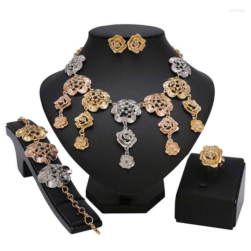 

Necklace Earrings Set Longqu Statement Designer Jewelry Dubai Gold Colorful Wholesale Nigerian Wedding Woman Accessories, Picture shown