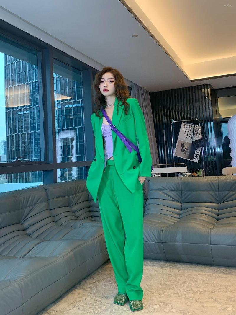 

Women' Two Piece Pants Autumn High 2022FW Quality Women Cotton Green Loose Blazer Jacket With Causal Long Trouse Ladies Fashion Suits Gdnz, The pants only