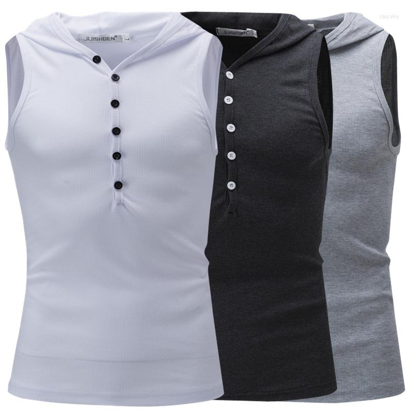 

Men's Tank Tops Mens Hooded Vest Slim Fit Sleeveless T-Shirt Summer Buttons Pullover Plain Z1, White