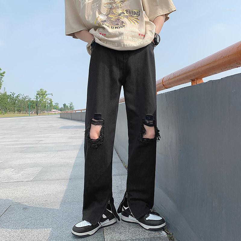 

Men' Jeans Summer Blue/Black Baggy Men Fashion Casual Ripped Straight Mens Streetwear Hip Hop Loose Denim Trousers