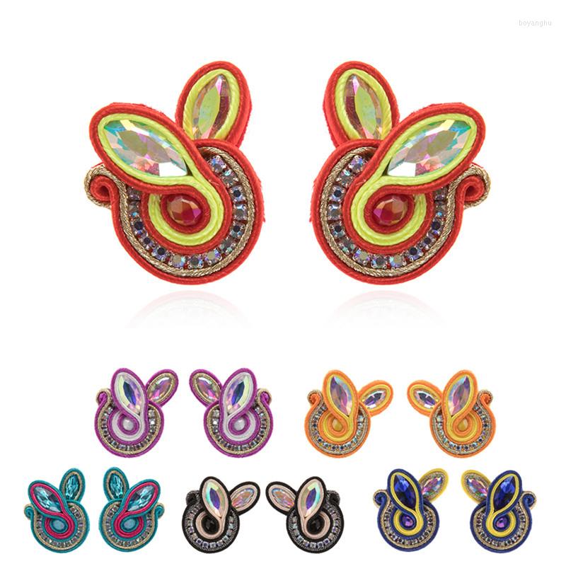 

Stud Earrings Ethnic Finger Heart Jewelry For Women Rhinestone Soutache Handmade Weaving Boho Earring Love Gift Oorbellen