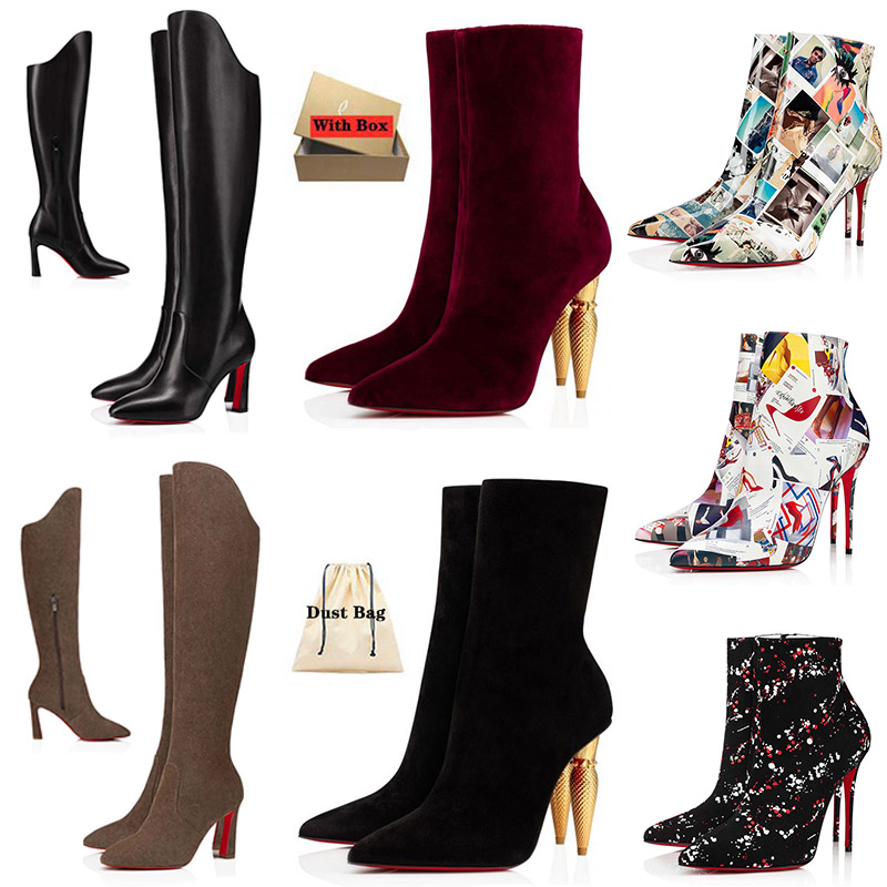 

designer pumps women red bottoms boots sexy stiletto high heels short booties pointed-toe new season booty over the knee lipstick heel boot with box, C13
