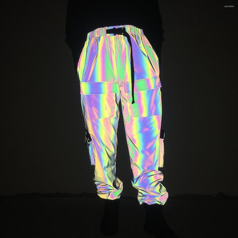 

Men' Pants Men' Cargo Luminous Stripe Hop Hip Streetwear Elastic Waist Straight Splicing Man Spoken Trousers Techwear, Black