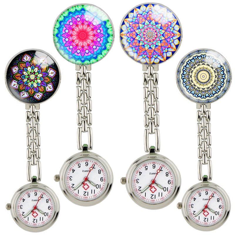 

Card Holders Fashion Mandala Floral 3D Printing Flowers Glasses Nurse Doctor Pocket Watch Hospital Hang Clip Retro Vintage Gift Watc Smtow, As details