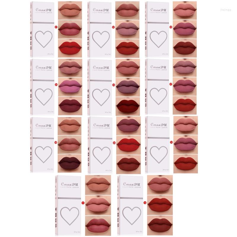 

Lip Gloss 3Pcs/set No Fading Polish With Rich Color Non-Sticky Matte Velvet Long Lasting Liquid Lipstick Stain, 12