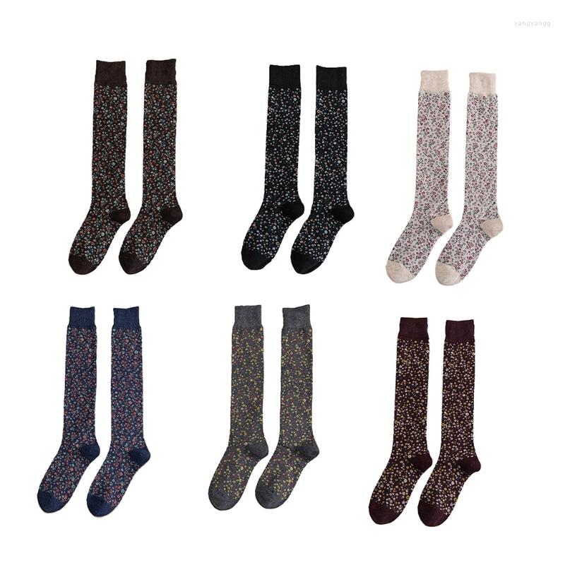 

Women Socks Student Harajuku Cotton Knee High Japanese Pastoral Style Vintage Small Floral Pattern Kawaii Stockings M6CD, Dark red