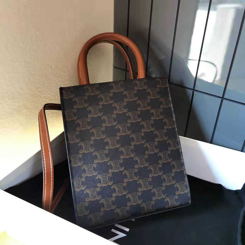 

Phone Canvas Cell Genuine Cabas Line Vertical Leather Niche Brand Mini Tote Bag Female Small Square Portable Diagonal Straddle Textine Linin, Black coffee laohua - small (high