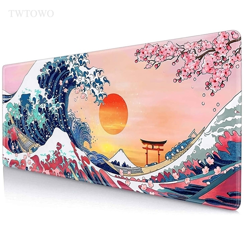 

Mouse Pads Wrist Rests Japanese Style Great Wave Cherry Blossom Sakura Mouse Pad Gaming XL Home Custom Computer Mousepad XXL Carpet Anti Slip PC 221028