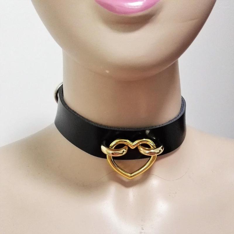 

Choker Women Harajuku Fashion Sexy Rock Punk Necklaces Leather Handmade Collar Goth Sweet Heart Golden Metal Torques