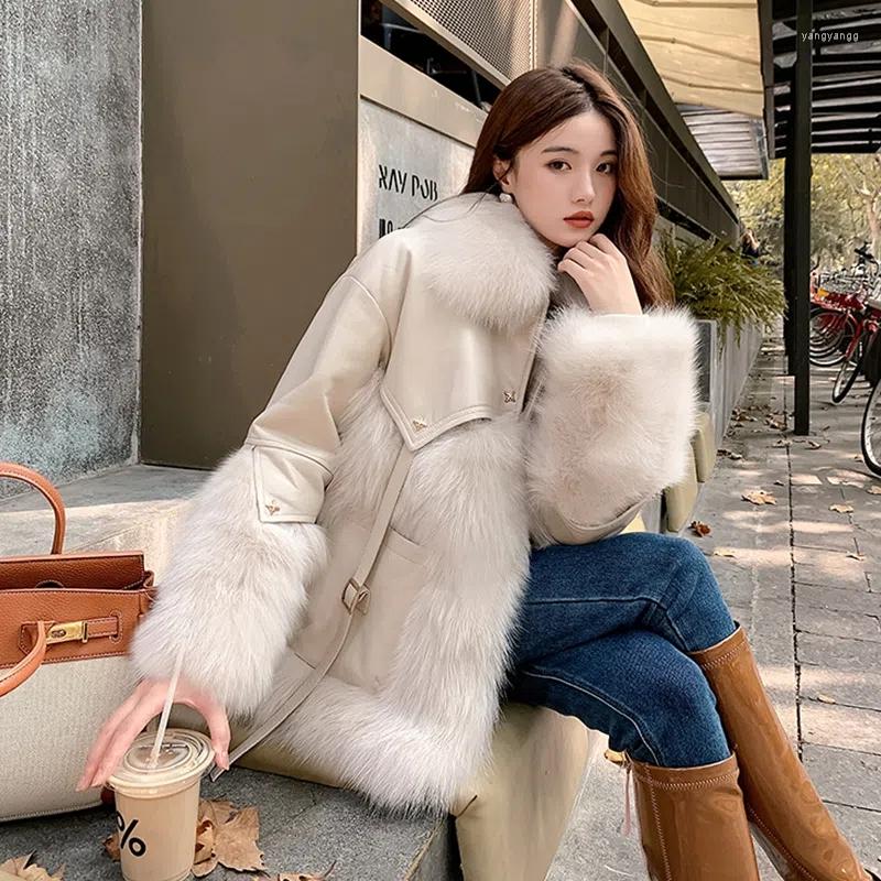 

Women' Fur Autumn Winter Internet Red Faux Coat Women Thick Warm Patchwork Overcoat High End Elegant Plush, Creamy white