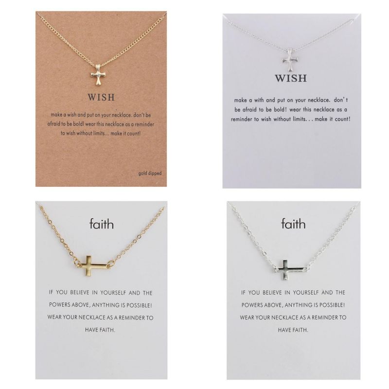 

Wish Cross Necklace with Card Faith Sideways Cross Necklaces God Lords Prayer Religious Jewelry Gift