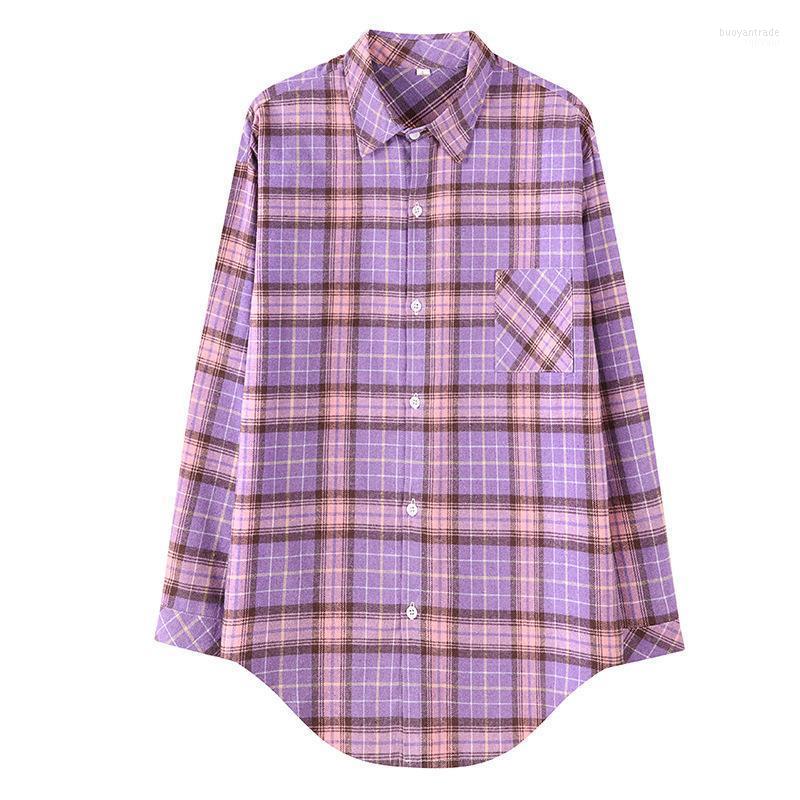 

Women's Blouses Women's & Shirts 2022 Fashion Plaid Women Casual Cotton Spring Autumn Checked Pocket Button Up Collared Womens Tops And, Gl882-2