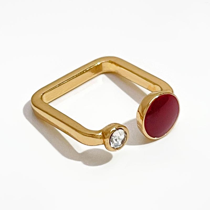 

Cluster Rings Peri'sBox Red Enameled Square Gold Color Rhinestone Open Geometric For Women Circle Dainty Minimalist Ring Jewelry