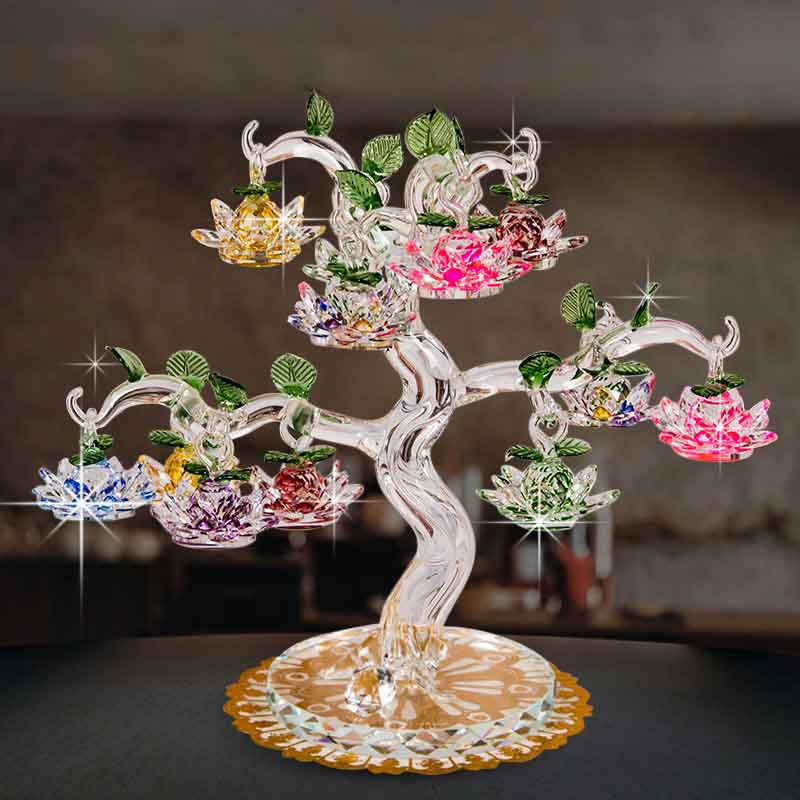 

High-end Crystal Decorative Objects Glass Lotus Tree with 6/8/10/12/18pcs Fengshui Craft Home Decor Figurines Christmas Gifts Souvenirs Decor