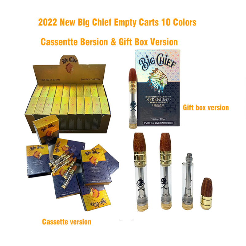 

New live resin Big Chief Glass Atomizers Cartridges 0.8ml/1.0ml Thick Oil Cartridge Ceramic Coil Carts Empty Wax Vaporizer Carts Pen 510 Thread Card box&gift box