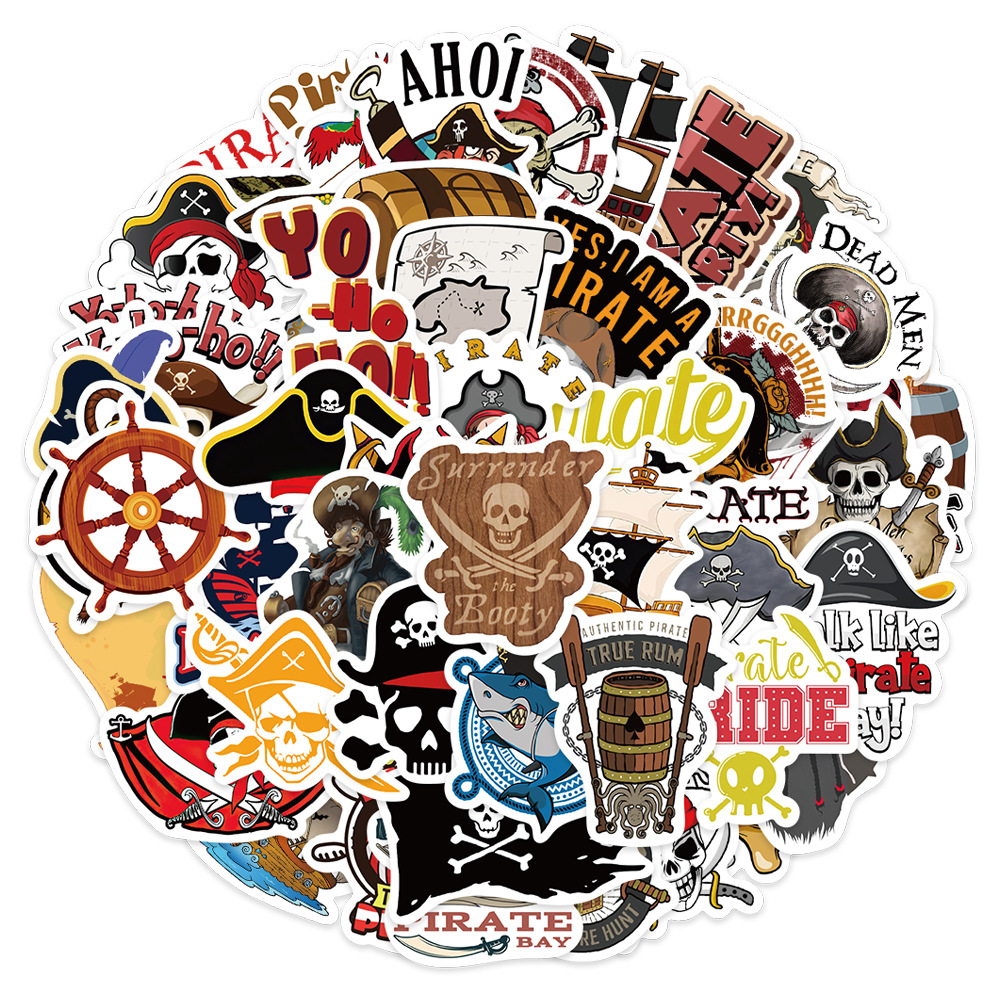 

50PCS Waterproof Skateboard Stickers Cartoon Pirate For Car Laptop Pad Bicycle Motorcycle Helmet PS4 Phone Kids Toys DIY Decals Pvc Guitar Sticker, Multi colors