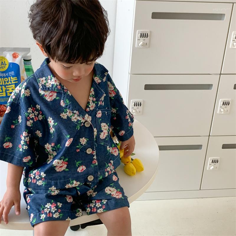 

Clothing Sets Boys' 2022 Summer Thin Denim Short-Sleeved Shirt Baby Girls' Loose Western Style Shorts Two-Piece Suit Fashion, Picture color