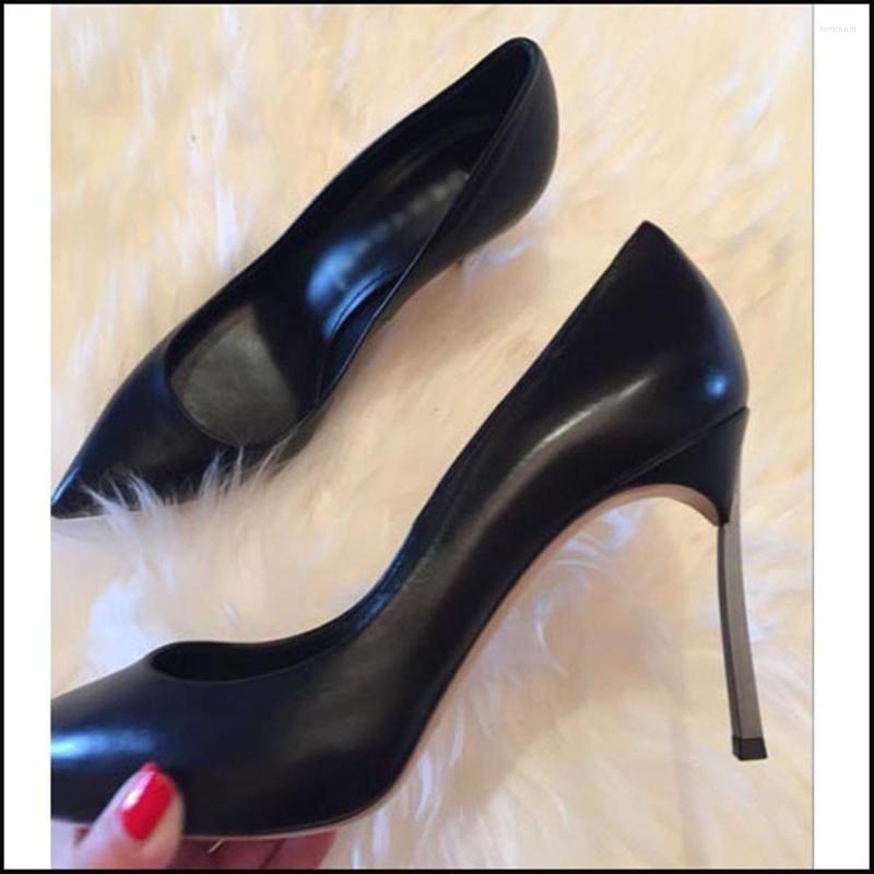 

Sandals REAL PO Sexy Weeding Party Women Shoes Black Leather Pointed Toe Silver High Heel Dress More Color