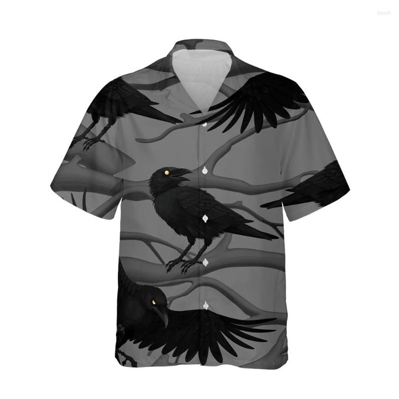 

Men' Casual Shirts Jumeast Dark Halloween 3d Raven Branch Printed Hawaiian Shirt Men Short Sleeve Streetwear Plus Size Fashion Loose Tops, 01