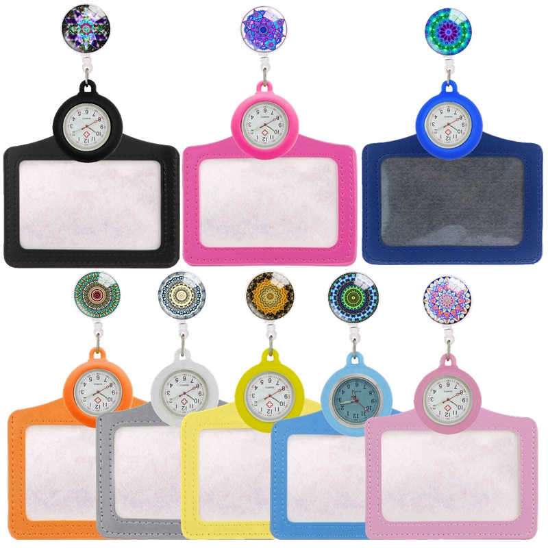 

Card Holders Mandala Flowers Retractable Nurse Doctor Badge Reel Clips Pocket Watches With Id Name Cards Hospital Medical Hang Clock Smtv7, As details