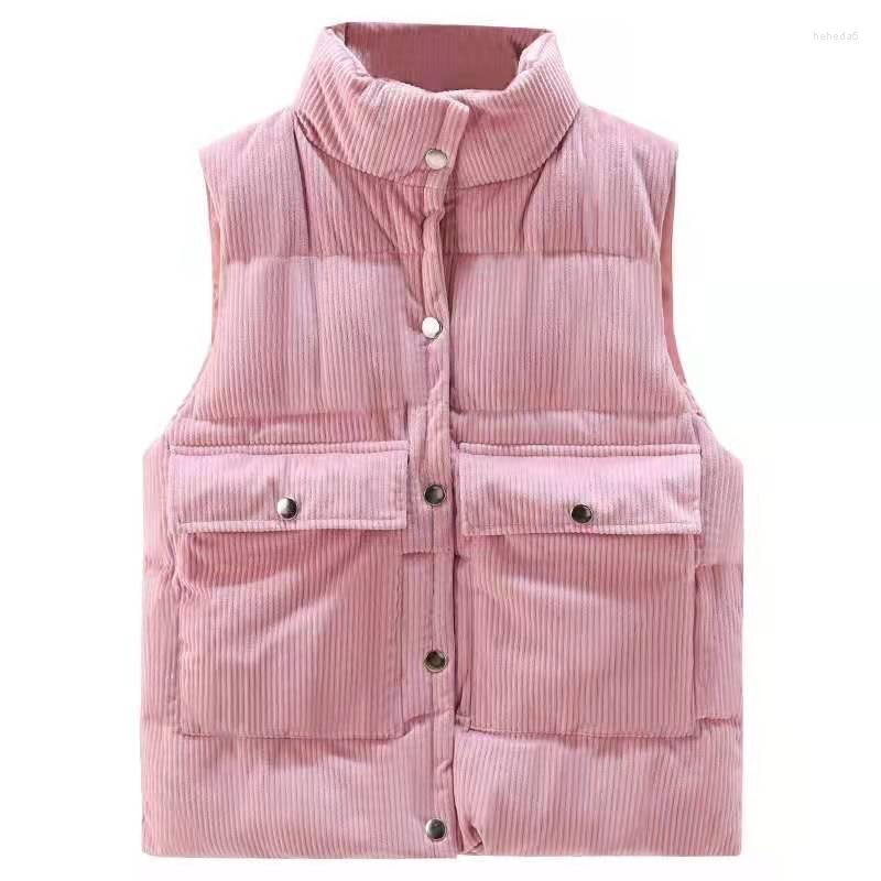 

Women' Vests Short Corduroy Vest Coat Women 2022 Autumn Winter Overwear Style Waistcoat Jackets Loose Padded Female Jacket, Pink