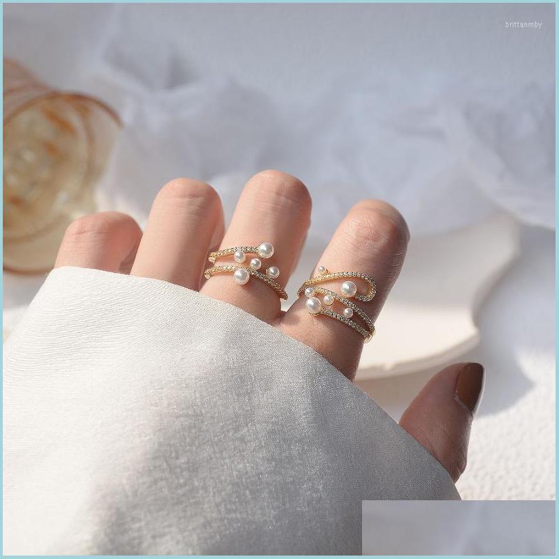 

Cluster Rings Cluster Rings Korea Selling Fashion Jewelry Exquisite Zircon Mtilayer Line Ring Elegant Womens Pearl Opening Adjustabl Dhbda