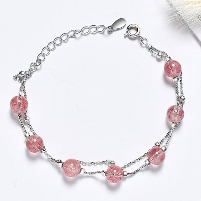 

Link Bracelets 6mm Natural Strawberry Crystal Stone Round Beads Jewelry 1 Pcs 20cm Wk321