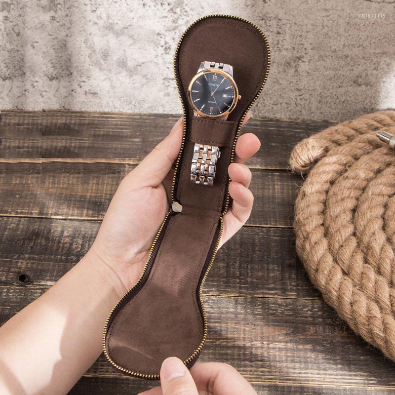 

Watch Boxes Cowhide PU Leather Box Organizer Storage Watches Display Case Tray Zippere Travel Jewelry Collector Bag