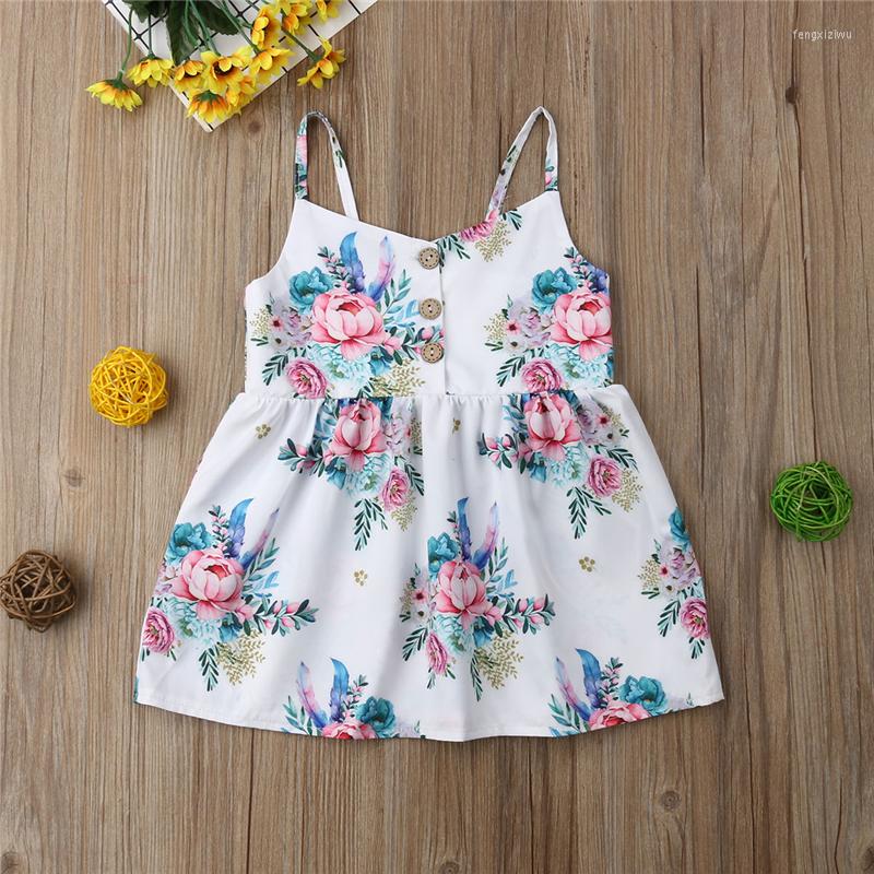 

Girl Dresses 2022 Summer Sleeveless Floral Party Sundress Buttons Clothes Backless Costume Clothing Cotton Cute Toddler Baby Girls Dress, Red
