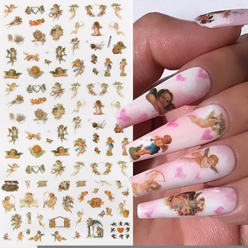 

Nail Art Kits 1pcs Angels Stickers For Nails Vintage Flower Design Water Transfer Decals Decor Sliders Manicure Decoration
