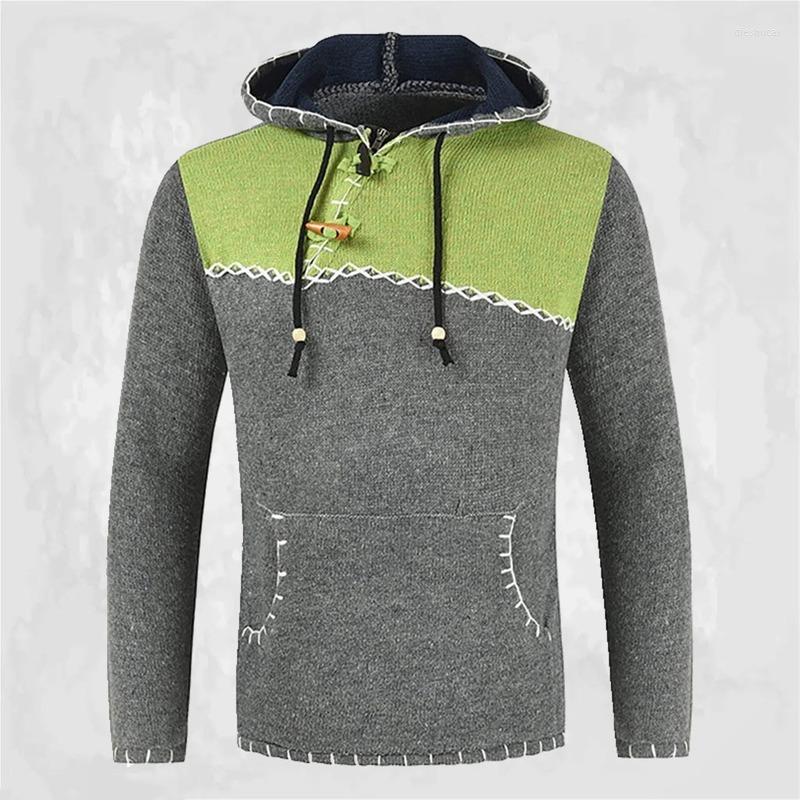 

Men's Sweaters Knitted Sweater For Men Patchwork Design Fashion Casual Streetwear Jersey Loose Warm Vintage Women Male Hooded, Yellow