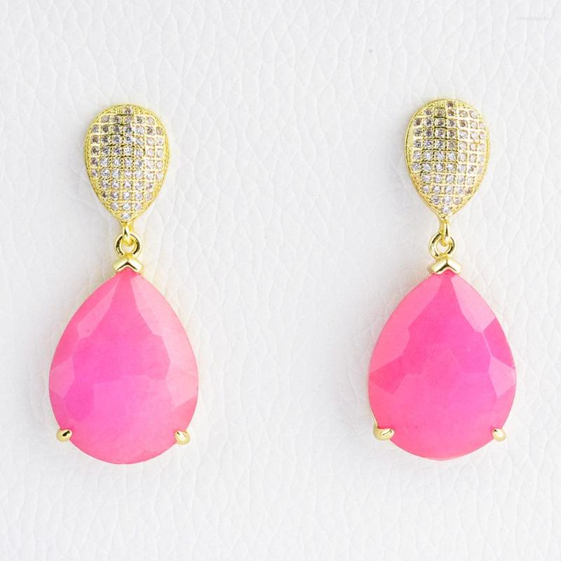 

Dangle Earrings Natural Rose Crystal Gold CZ Plated Pave Stud