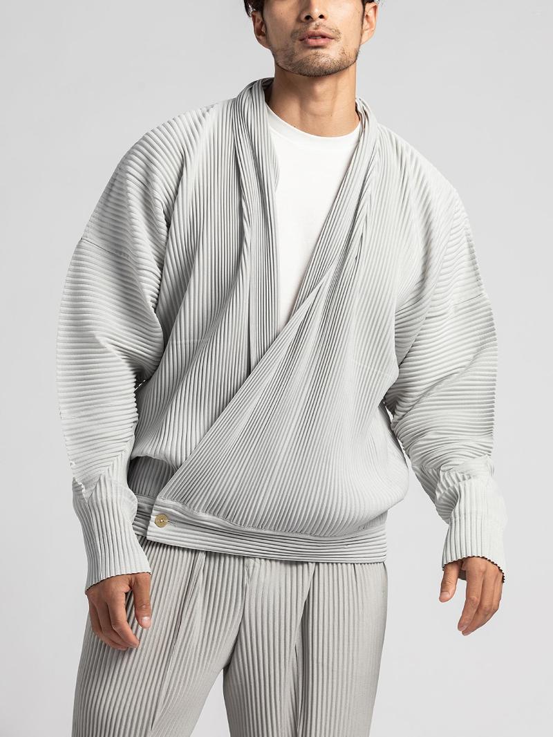 

Men' Jackets MI TEMPIO Stylish Elegant Men' Winter Coats For Men Harajuku Pleats Streetwear Cloth Man Coat Male Overlapping Clothing, Black