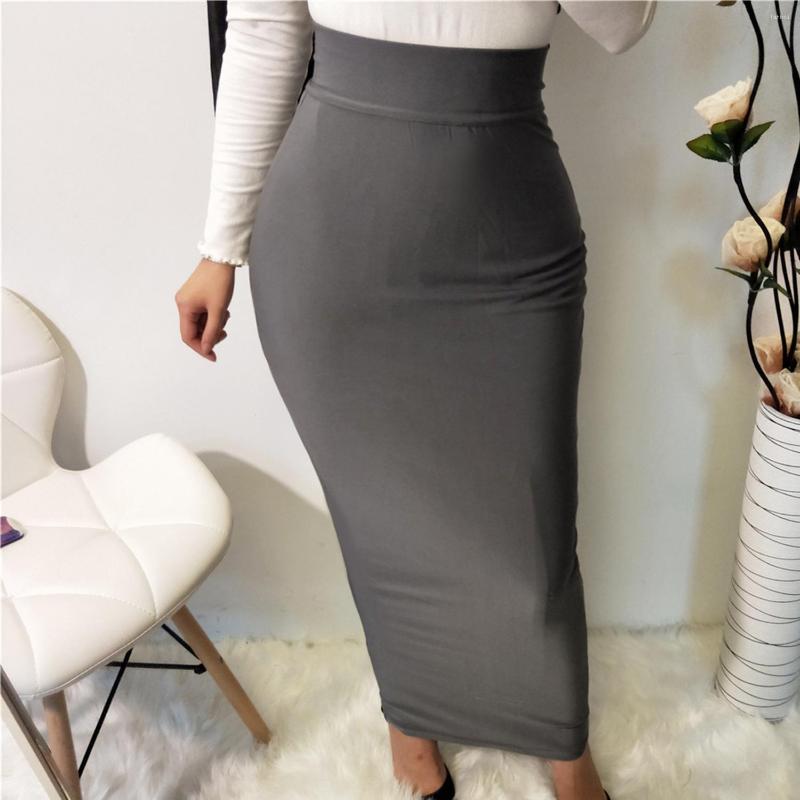 

Skirts Solid Skinny Elastic Skirt Sexy Women High Waist Slim Maxi Streetwear Y2K Casual Bodycon Pencil Nightclub Long, Black