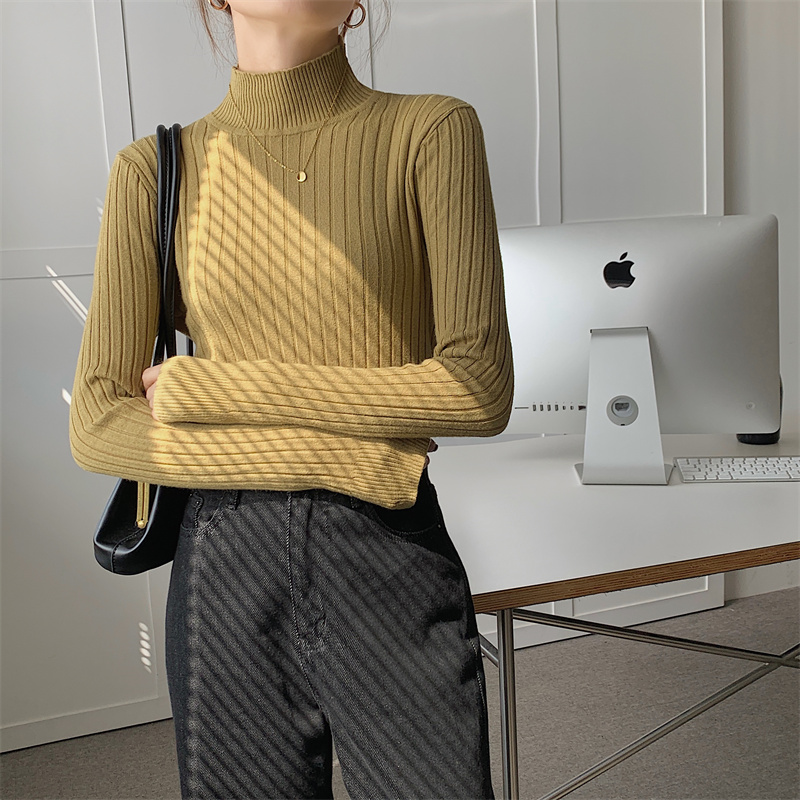

3186 winter new Korean version fashion versatile slim slim half-high neck long-sleeved knitted leggings top 6 colors sweater, Blue