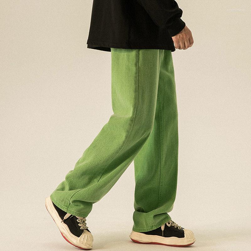 

Men's Jeans 6 Colors Baggy Men Fashion Harajuku Retro Casual Straight Pants Streetwear Hip Hop Loose Denim Mens Trousers -2XL, Green