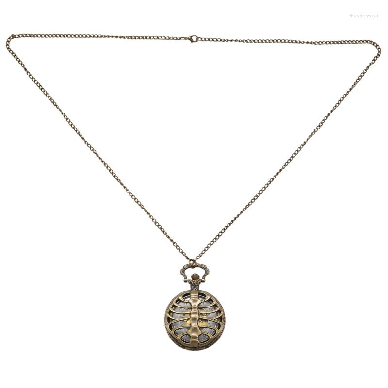 

Pocket Watches Retro Skull Spine Hollow Quartz Watch Necklace Pendant Clock Chain Men's Women's Gift, Blue