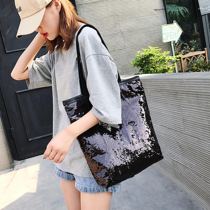 

Evening Bags 2022 Portable Sequin Handbags Women Fashion Sequins Shopping Bag Large Capacity Glitter Beaded Shoulder Beach, Black