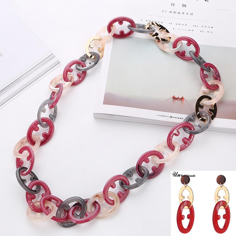 

Necklace Earrings Set Fashion Long Exaggerated Acrylic Link Chain Necklaces And Sets For Women, Picture shown