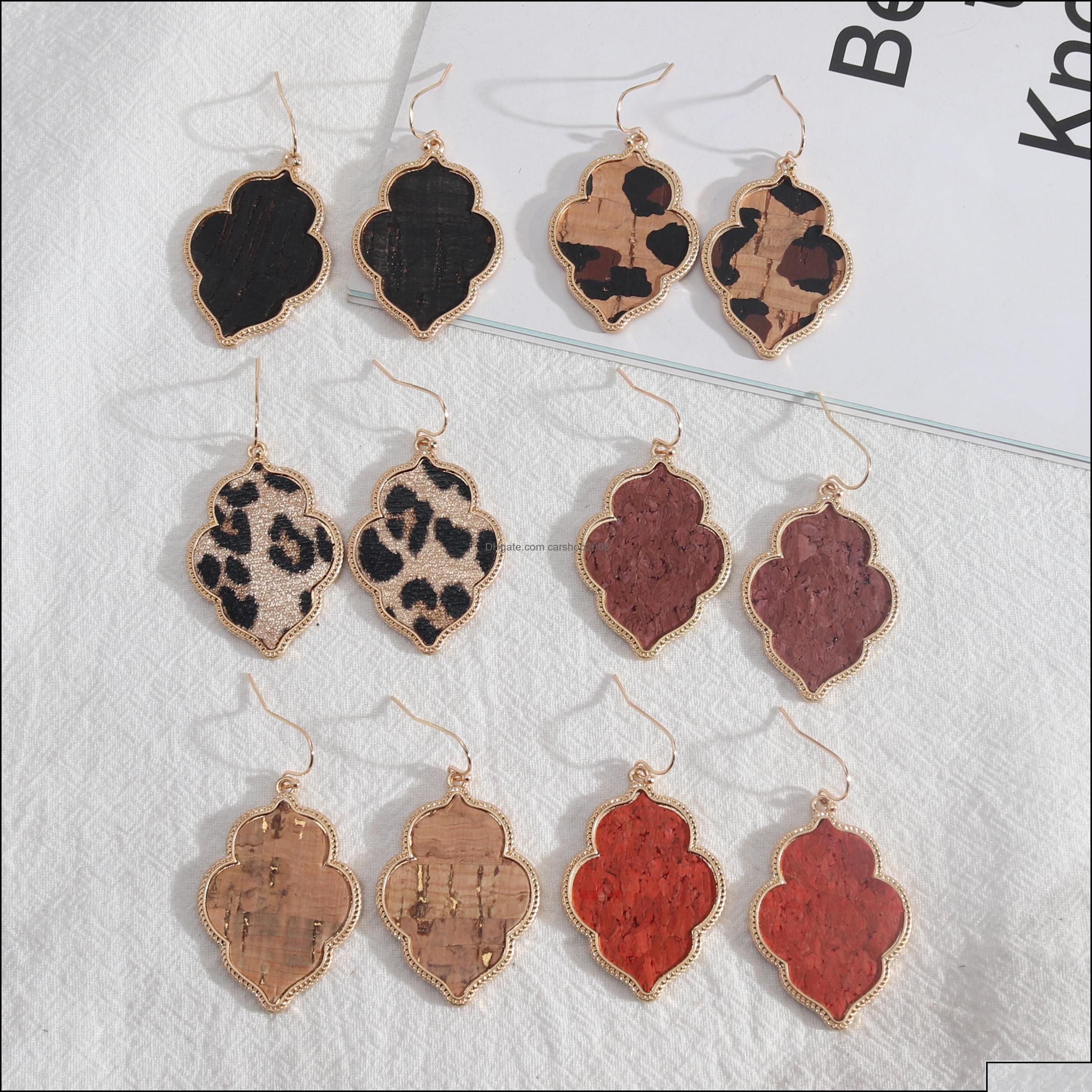 

Charm Flower Hexagon Leopard Wood Grain Pattern Pu Leather Charms Earrings Gold Color Dangle Brincos Pendientes Fashion Dhselle Otwu5